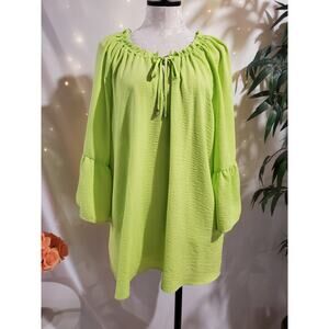 Joseph Ribkoff Womens 3/4 Bell Flare Sleeve Tie Neck Blouse Top Size 22 Green